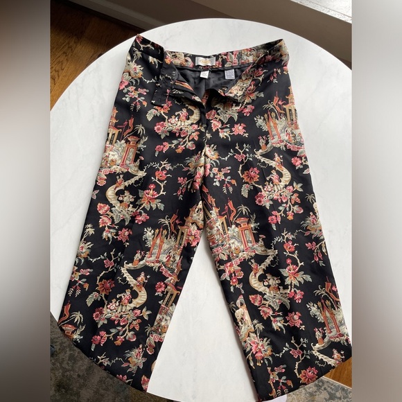 90s Vintage Talbots Printed Silk Blend High Waist Straight Leg Trousers Size 6 - Picture 1 of 6